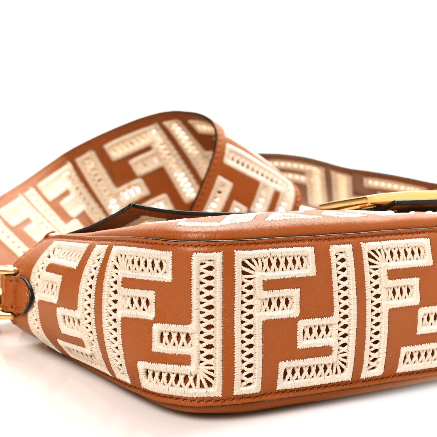 Vitello Seta FF Ajour Embroidered Baguette Brandy - Image 8