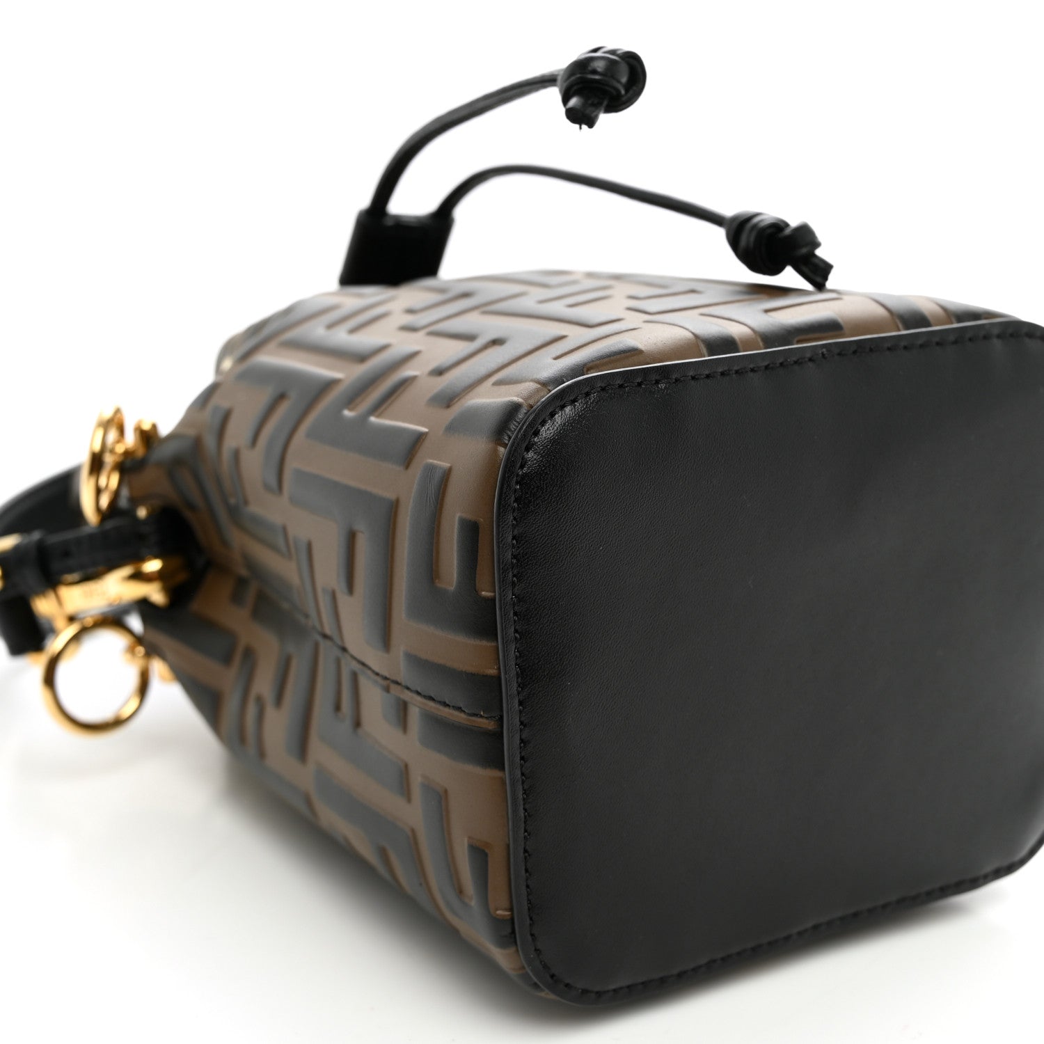 Vitello Liberty F is Fendi Bi-Color FF 1974 Embossed Mini Mon Tresor Bucket Bag Maya Black - Image 9