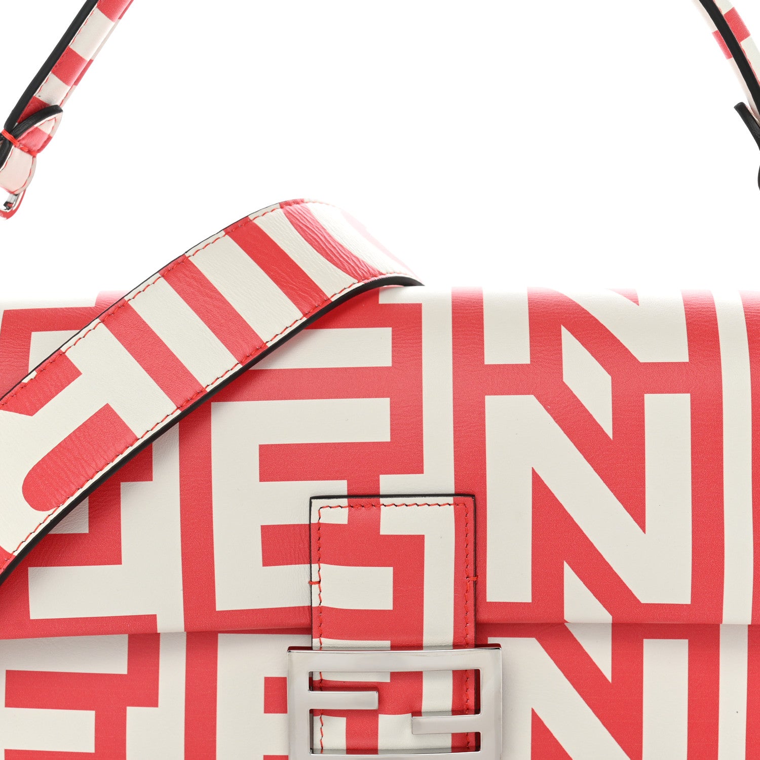 X MARC JACOBS Vitello Seta Logo Print Baguette Glow Coral White - Image 8