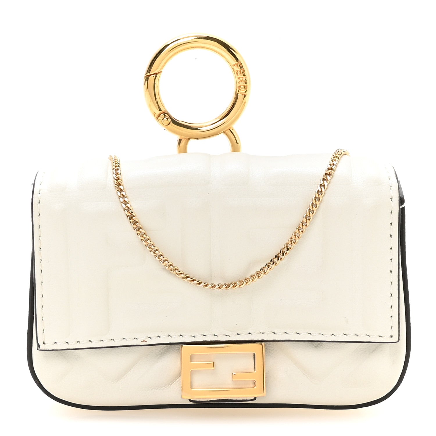 Nappa Matisse FF Embossed Nano Baguette Charm White