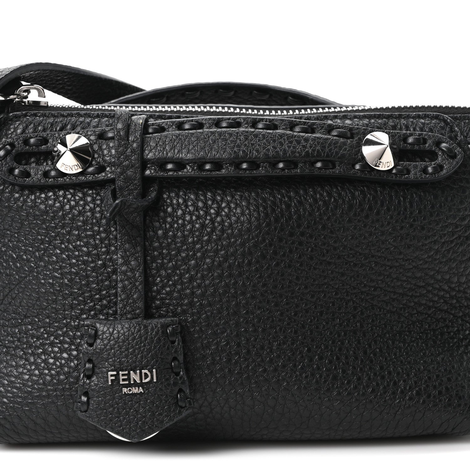 Cuoio Romano Selleria Sintetica Tape Stitch Mini By The Way Boston Bag Black - Image 8