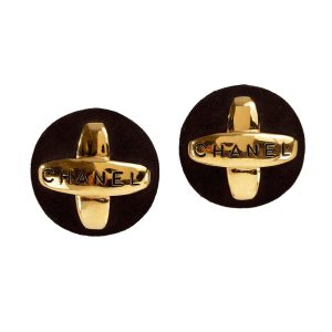 Chanel Brown Suede Maltese Cross Earrings