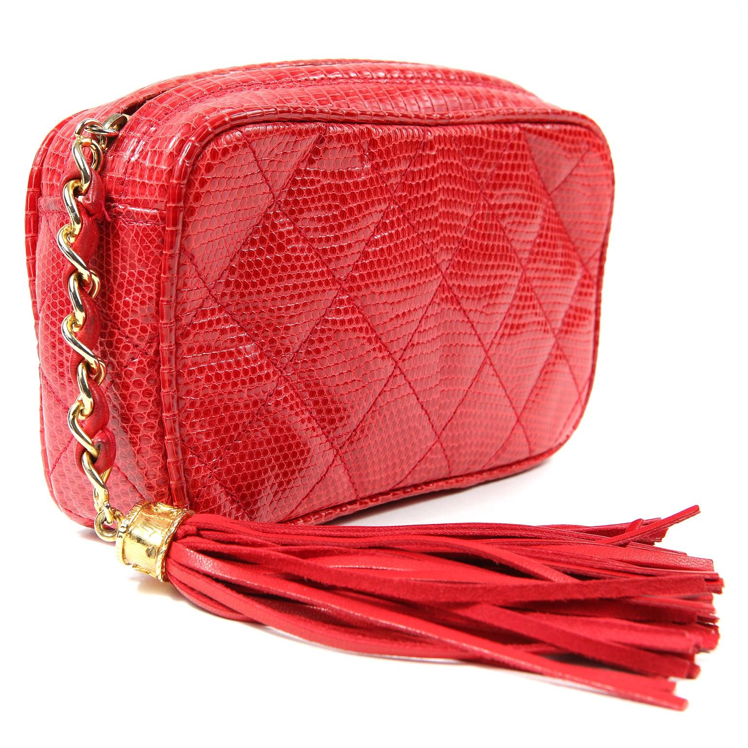 Chanel Vintage Clutch Braise Red Lizard w/Tassel and Silver Hardware - 图片 3