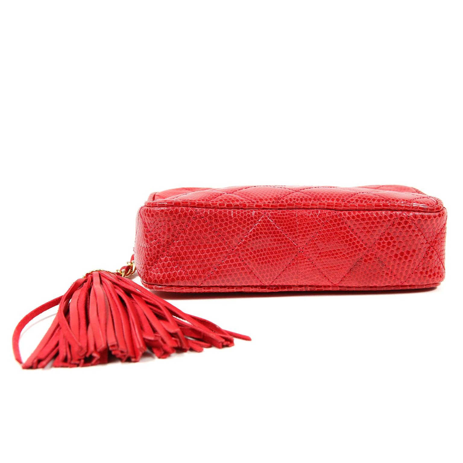 Chanel Vintage Clutch Braise Red Lizard w/Tassel and Silver Hardware - 图片 4