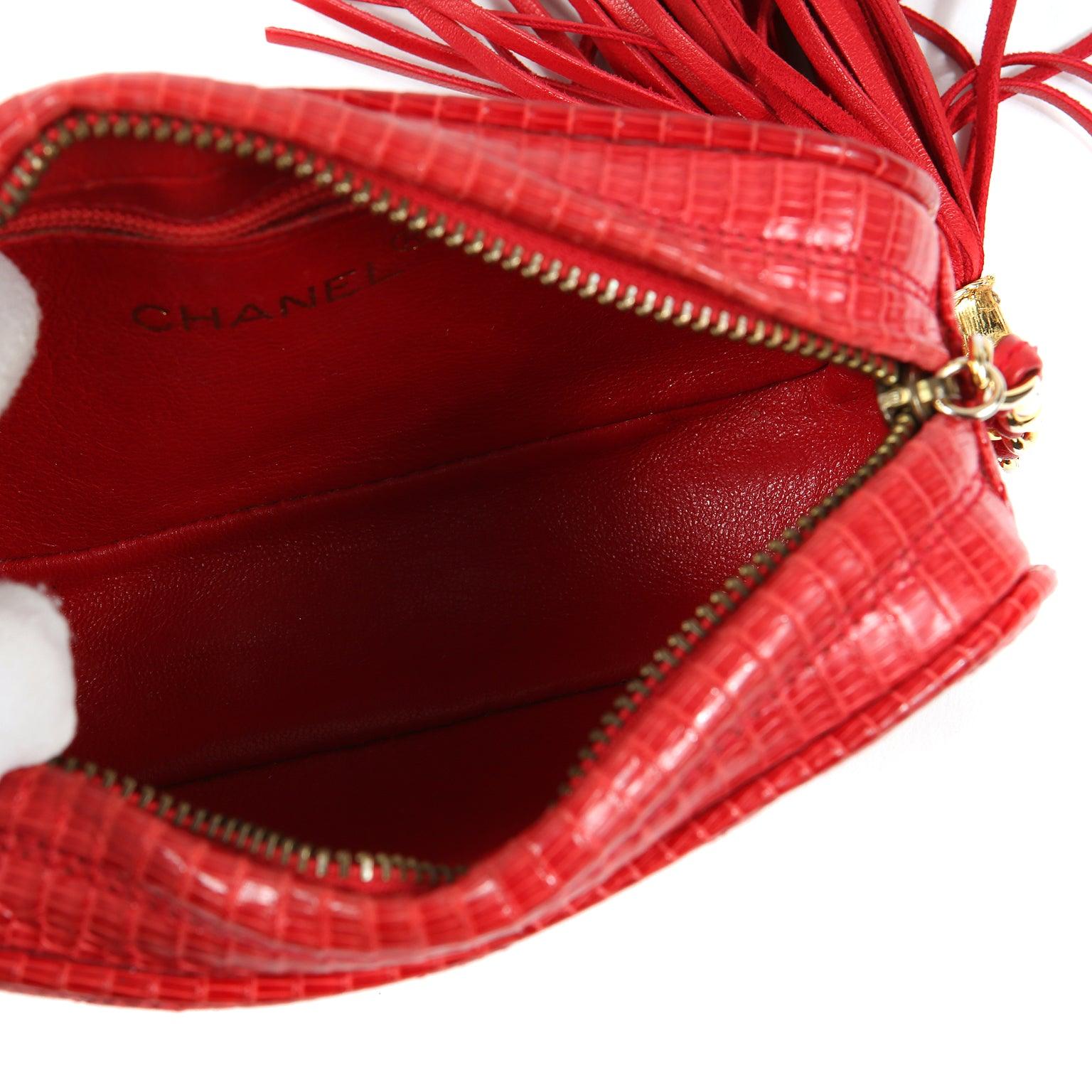 Chanel Vintage Clutch Braise Red Lizard w/Tassel and Silver Hardware - 图片 5