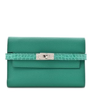 Epsom Shiny Alligator Kelly Medium Wallet Vert Jade