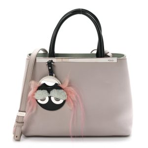 Vitello Dolce Fox Goat Bi-Color Sad Eyes Mirror Charm Petite 2Jours Tote Grigio Polvere Black
