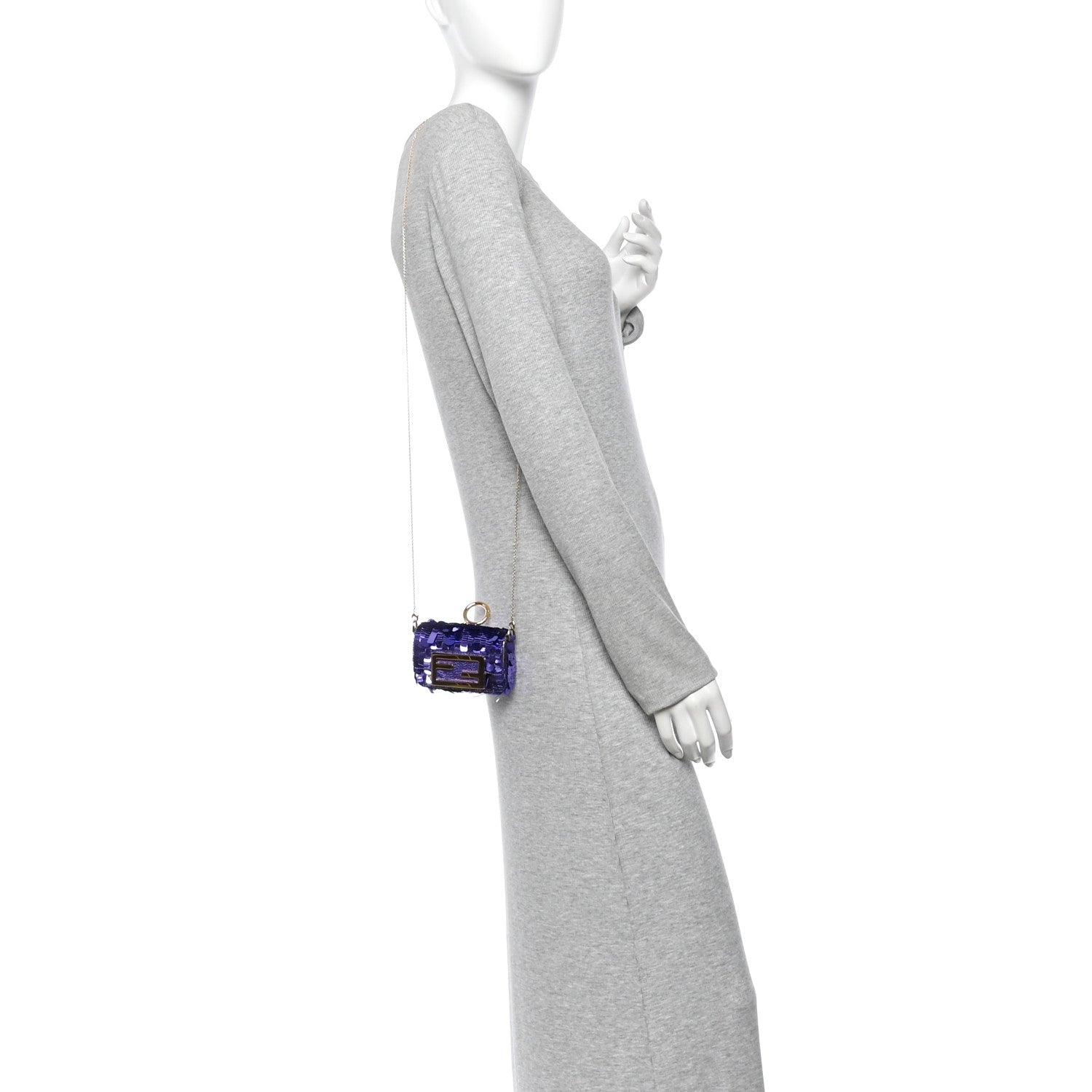 Sequin Paillettes Shiny Nappa Sex and the City Nano Maxi Buckle Baguette Charm Viola Purple - Image 2