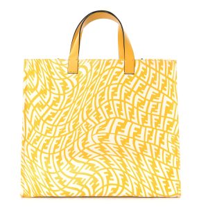 X SARAH COLEMAN Glazed Canvas Vitello King FF Vertigo Shopping Tote Bag Mimosa White