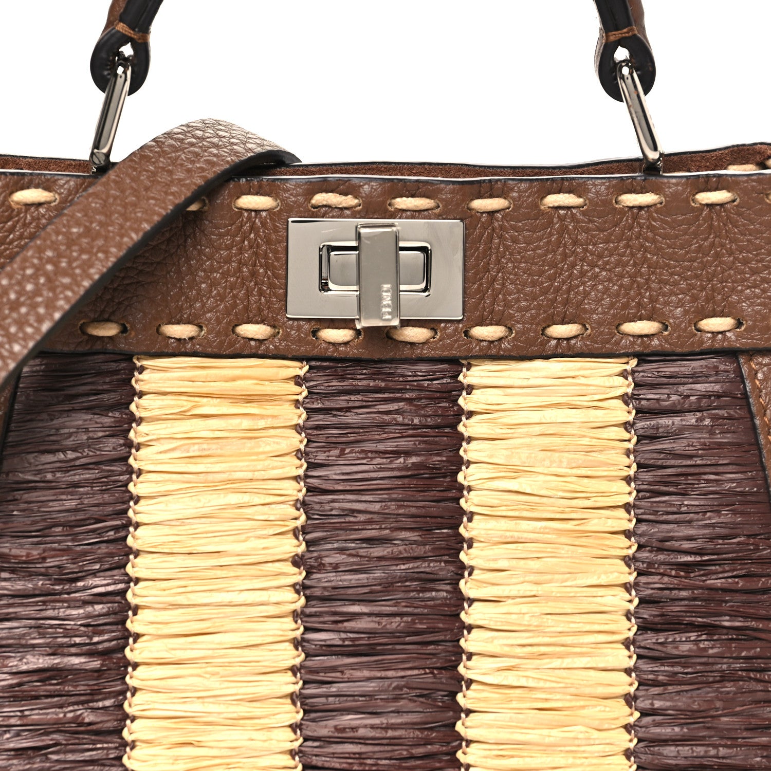 Cuoio Romano Raffia Woven Petite Peekaboo I SEE U Satchel Natural Gianduia - Image 7