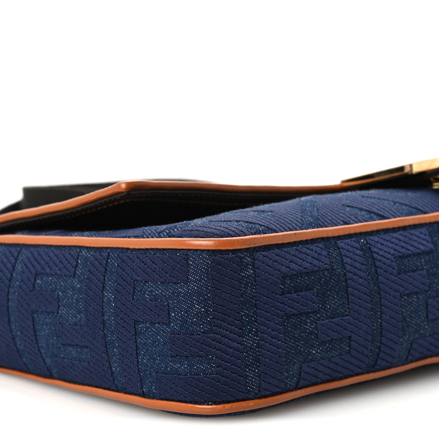 Denim Vitello King FF Embroidered Large Baguette Blue Cuoio - Image 11