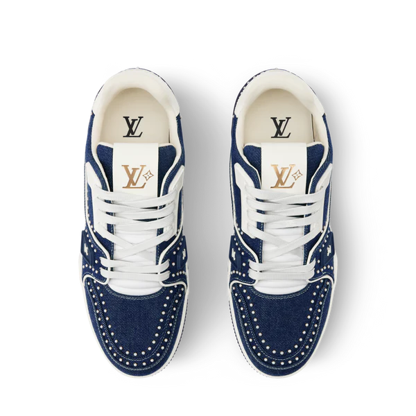 Louis Vuitton LV Trainer Indigo Blue Denim Sneakers with Swarovski Pearls - 图片 6