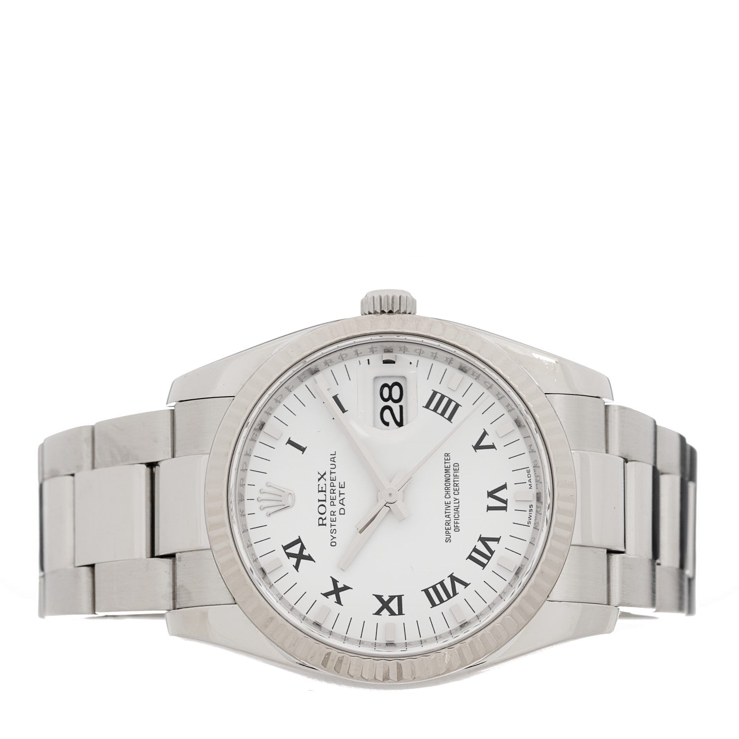 Stainless Steel 18K White Gold Diamond 34mm Oyster Perpetual Date Watch White Roman 115234 - Image 2