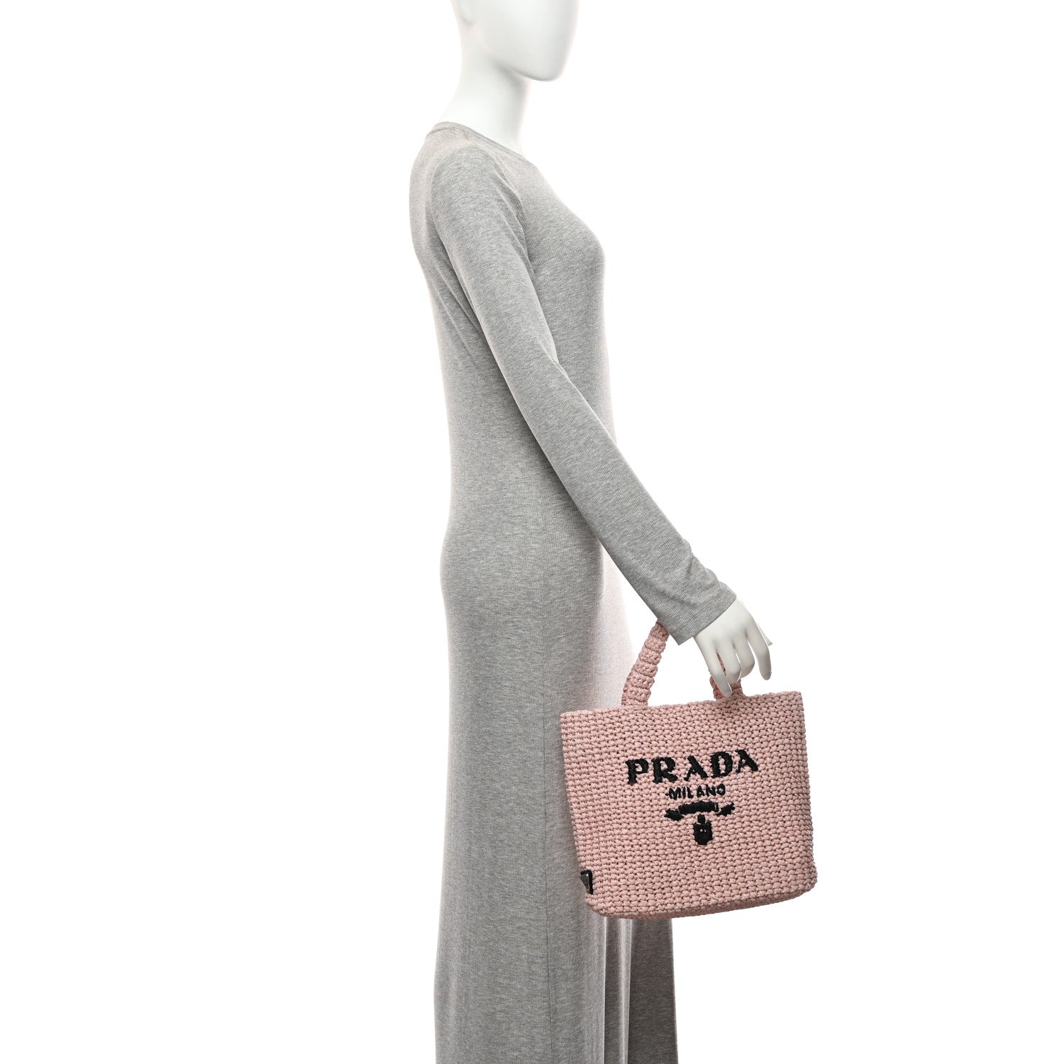 Yarn Raffia Effect Crochet Small Logo Tote Alabastro - Image 2