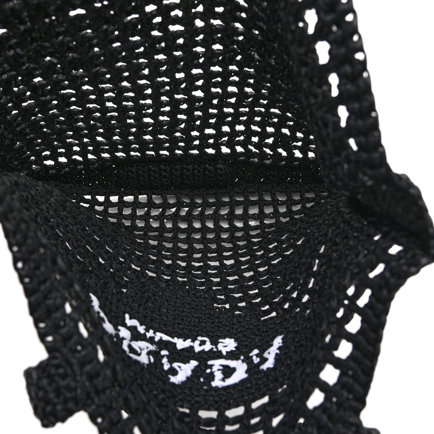 Yarn Raffia Effect Crochet Logo Embroidered Tote Bag Black - Image 5