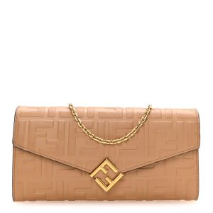 Nappa Matisse FF Embossed Continental Wallet On Chain Miele Scuro