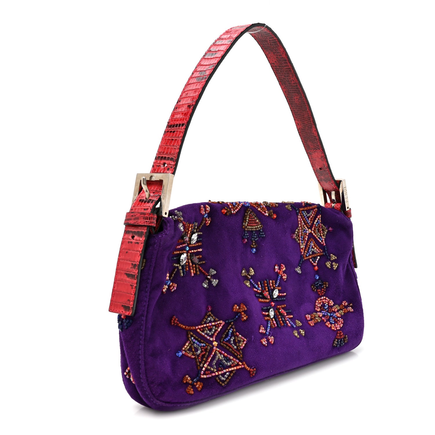 Suede Beaded Lizard Baguette Purple Multicolor - Image 3