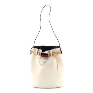 Calfskin Buckle Bag With Jeweled Belt  White Black