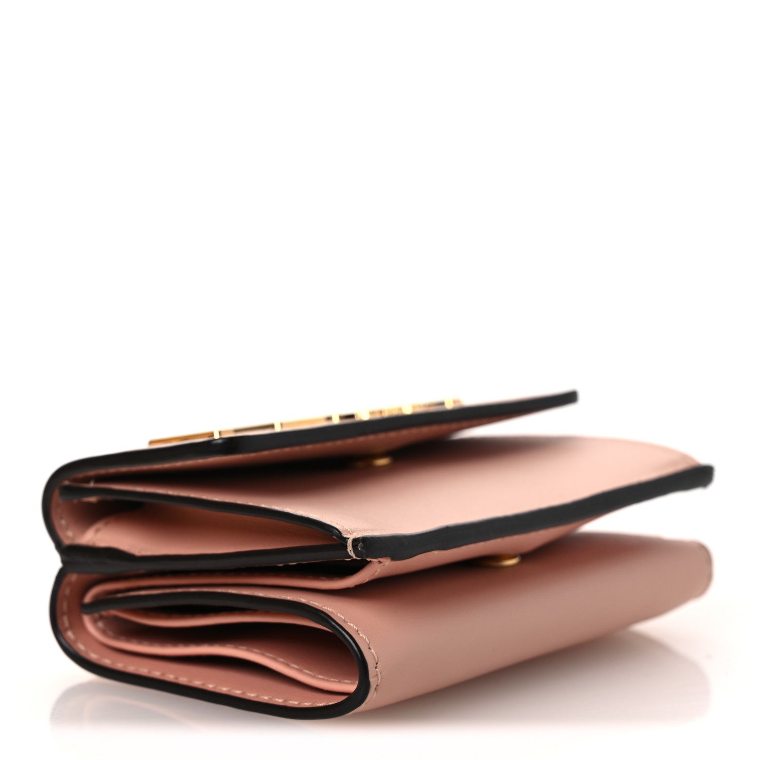 Vitello Kyoto Metal Fendi Roma Logo Micro Trifold Wallet with Chain Light Rose - Image 4