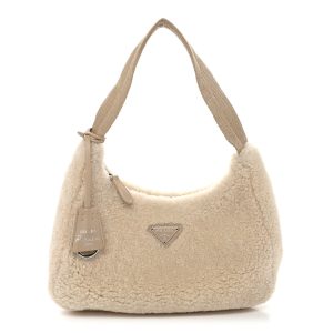 Shearling Mini Re-Edition 2000 Bag Ecru