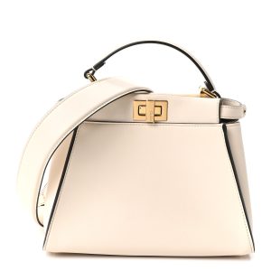 Vitello Seta Suede FF Mini Peekaboo Iconic Satchel Uovo Sigaro Marrone
