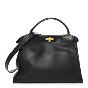Vitello Seta Shiny Nappa Medium Peekaboo Iconic Satchel Black