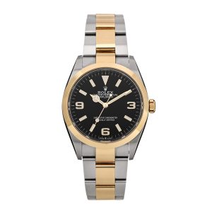 Stainless Steel 18K Yellow Gold 36mm Oyster Perpetual Explorer Watch Black 124273