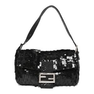 Sequin Paillettes Snakeskin Baguette Black