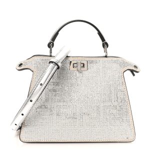Crystal Vitello Laminato FF Petite Peekaboo I SEE U Satchel Crystal Argento