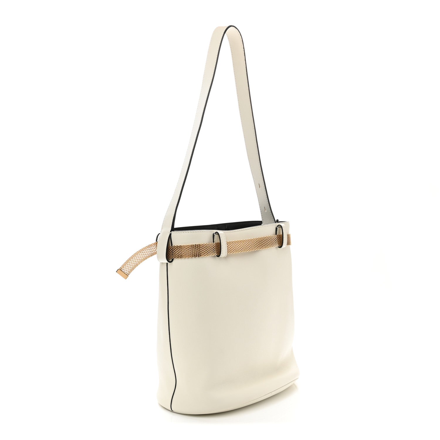 Calfskin Buckle Bag With Jeweled Belt White Black - Image 3