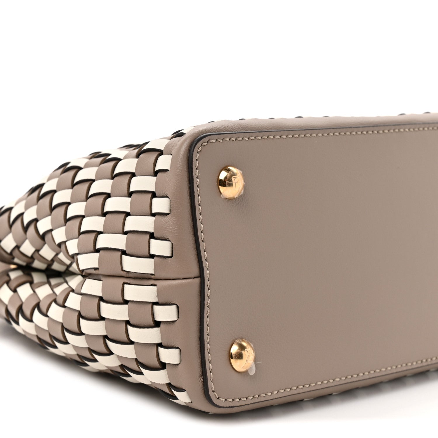 Calfskin Woven Mini Peekaboo Iconic Satchel Tortora White Ice - Image 11