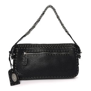Calfskin Romano Selleria Chain Shoulder Bag Black