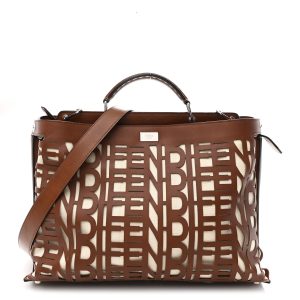 Canvas Calfskin Laser Cut Large Peekaboo Iconic Essential Satchel Brown