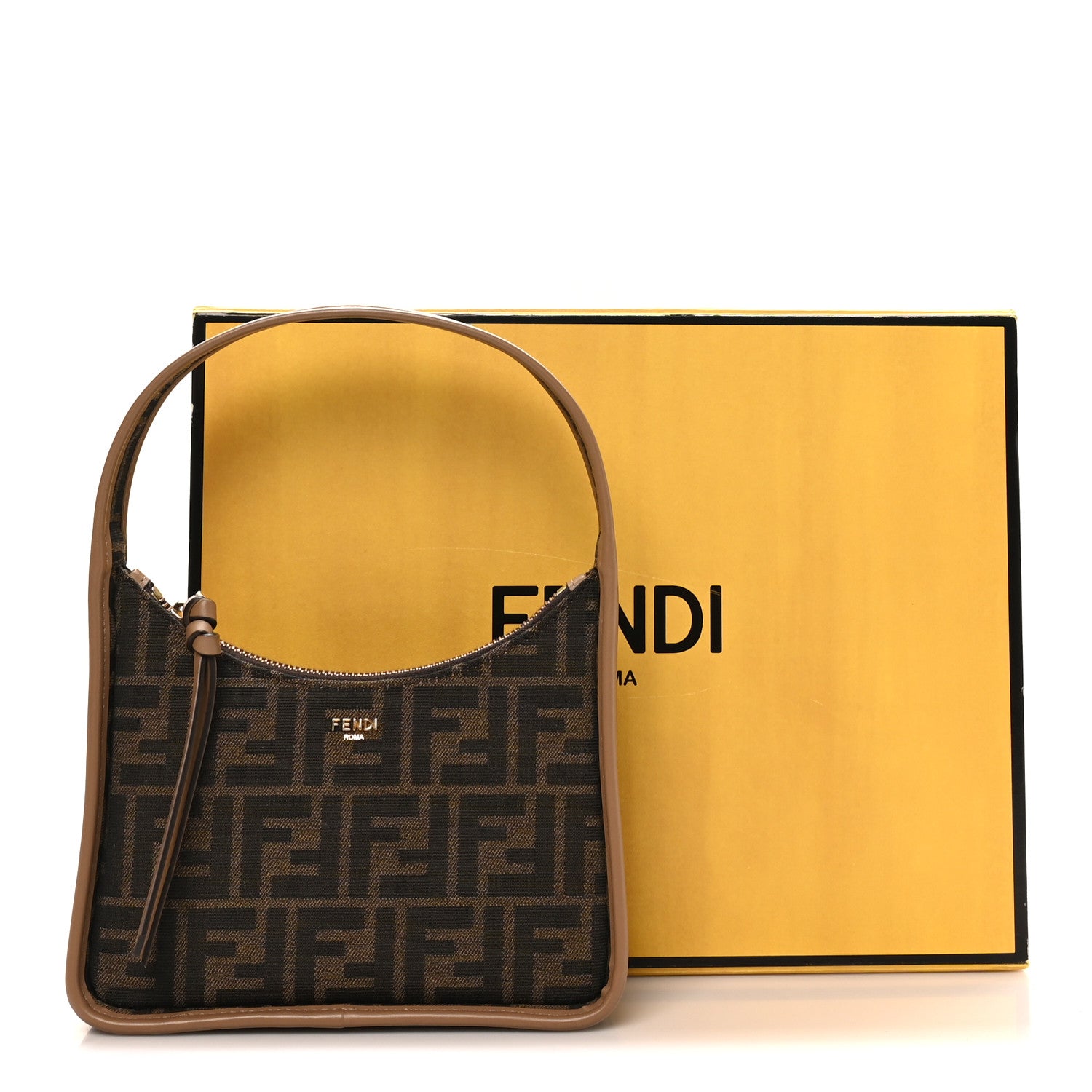 Fabric Jacquard Vitello Grace FF 1974 Mini Fendessence Shoulder Bag Tobacco Moro Ebano - Image 11