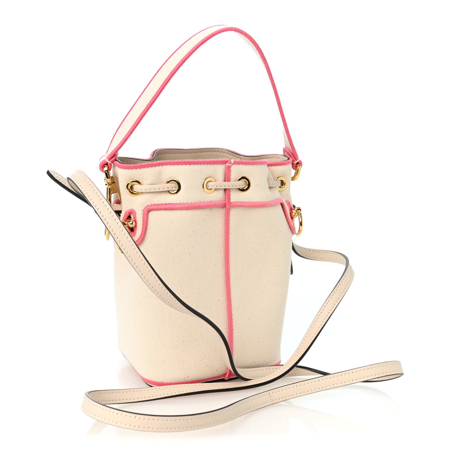 Canvas Vitello Grace F is Fendi Logo Embroidered Mini Mon Tresor Bucket Bag Grezzo Pink - Image 3