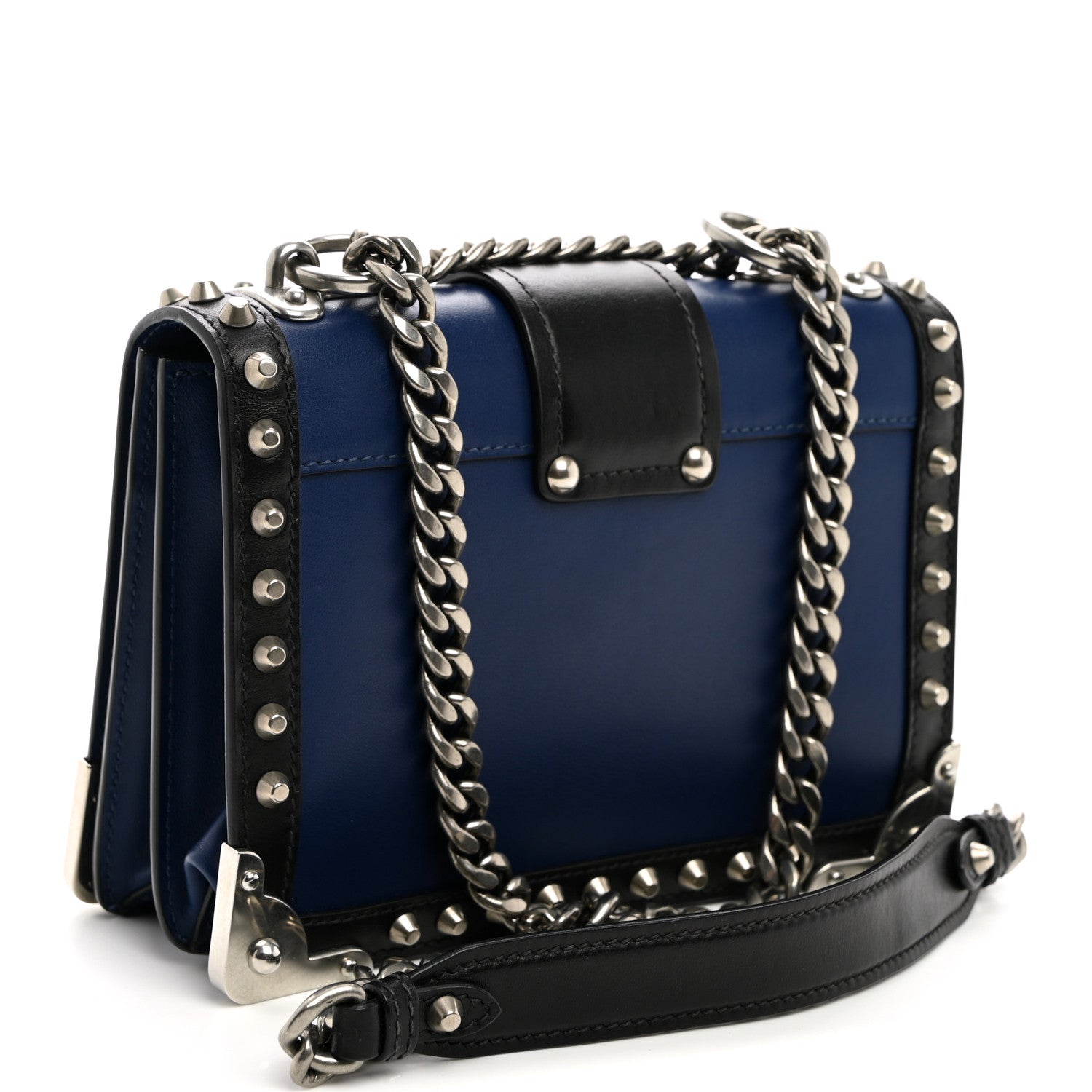 City Calf Saffiano Studded Cahier Bag Blue Black - Image 3
