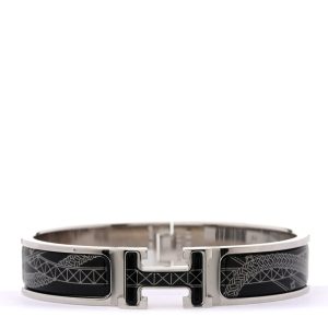 Enamel Printed Jour de Casting Clic Clac H Bracelet PM Platine White Black