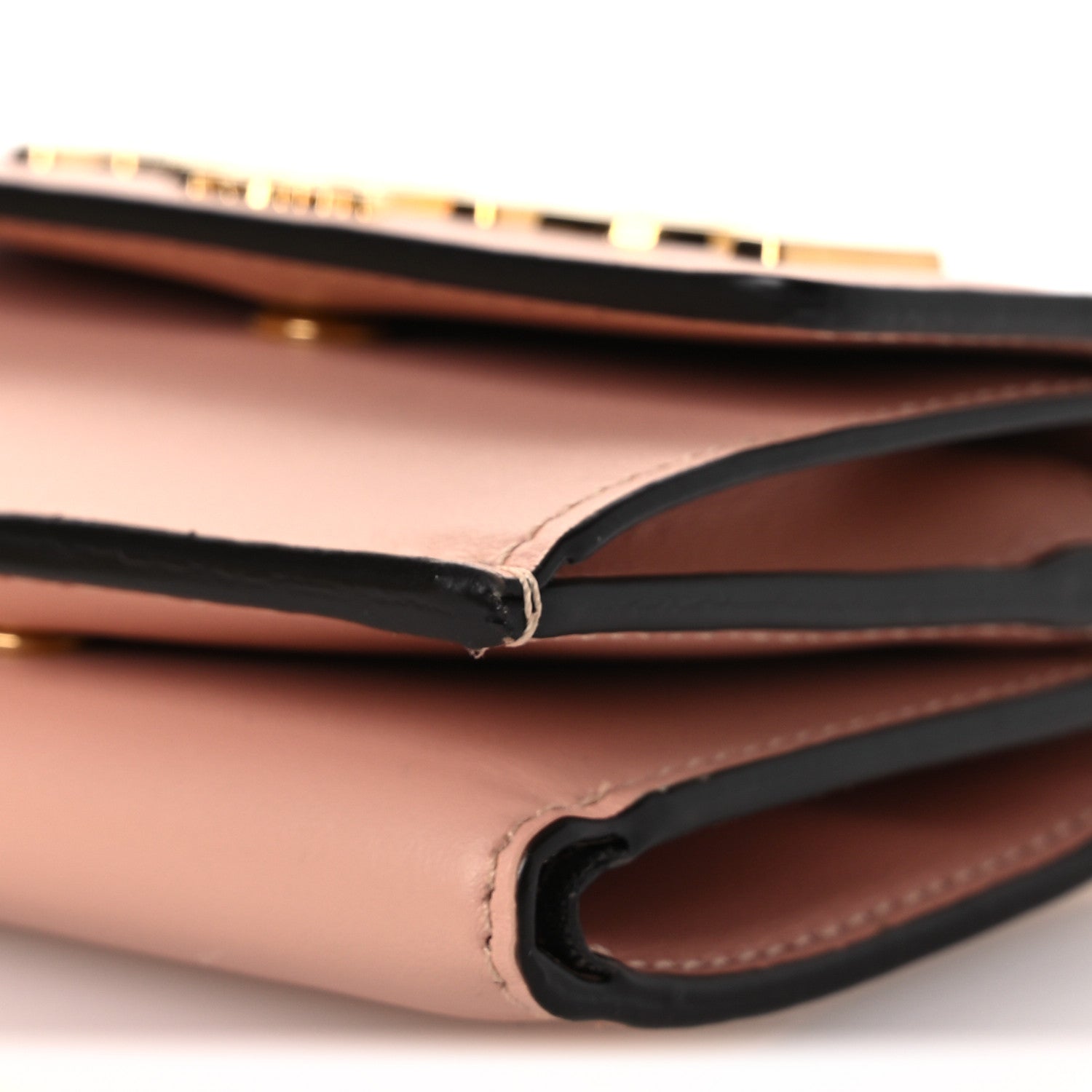 Vitello Kyoto Metal Fendi Roma Logo Micro Trifold Wallet with Chain Light Rose - Image 11