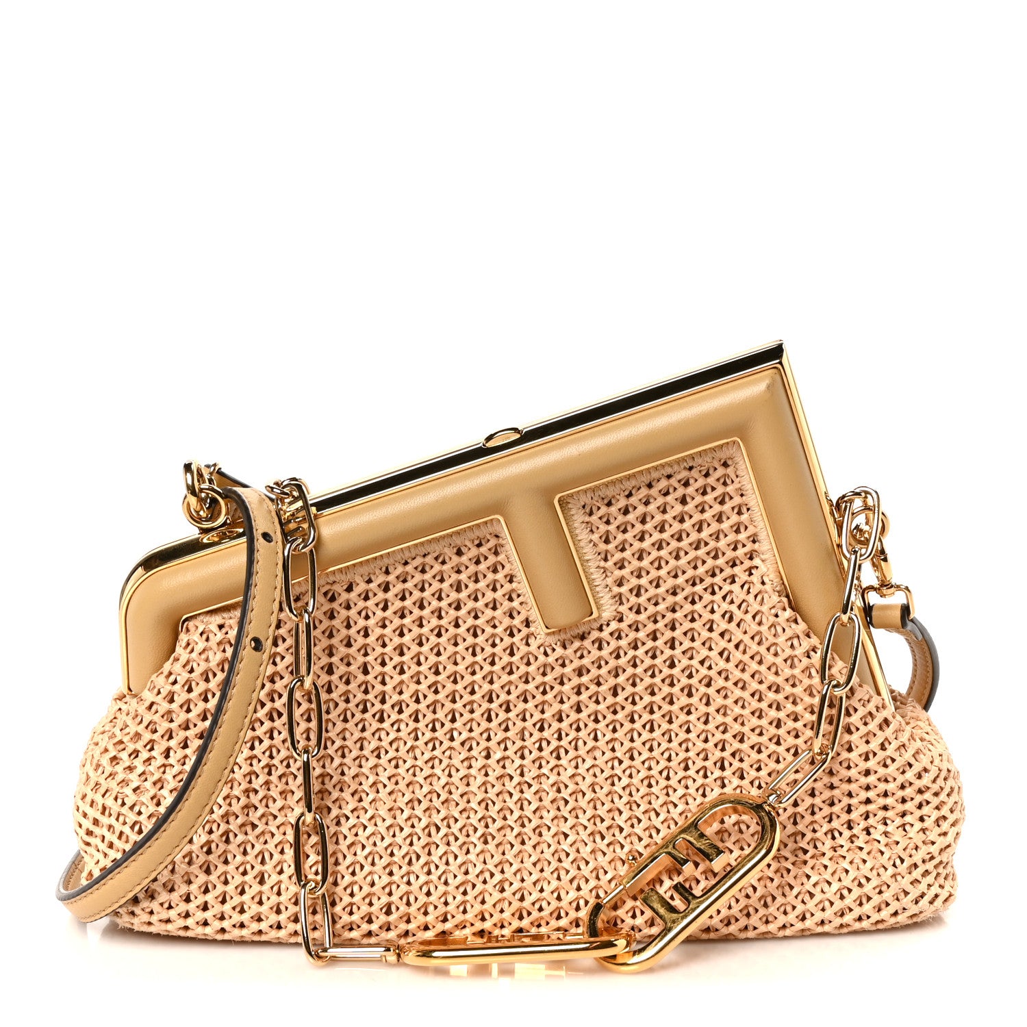Raffia Nappa Macrame Small Fendi First Natural Sahara