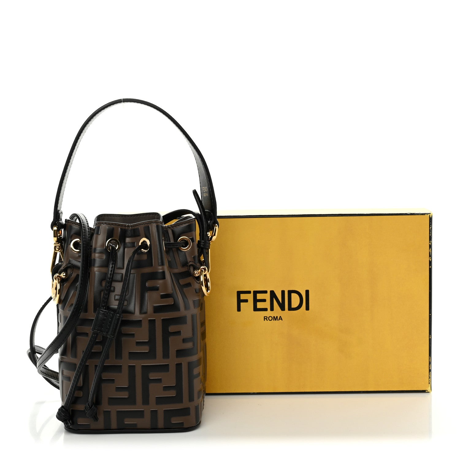 Vitello Liberty F is Fendi Bi-Color FF 1974 Embossed Mini Mon Tresor Bucket Bag Maya Black - Image 12