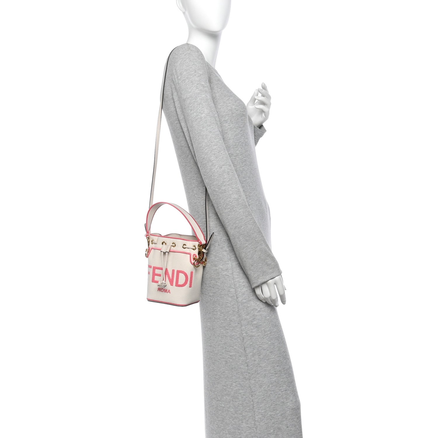 Canvas Vitello Grace F is Fendi Logo Embroidered Mini Mon Tresor Bucket Bag Grezzo Pink - Image 2
