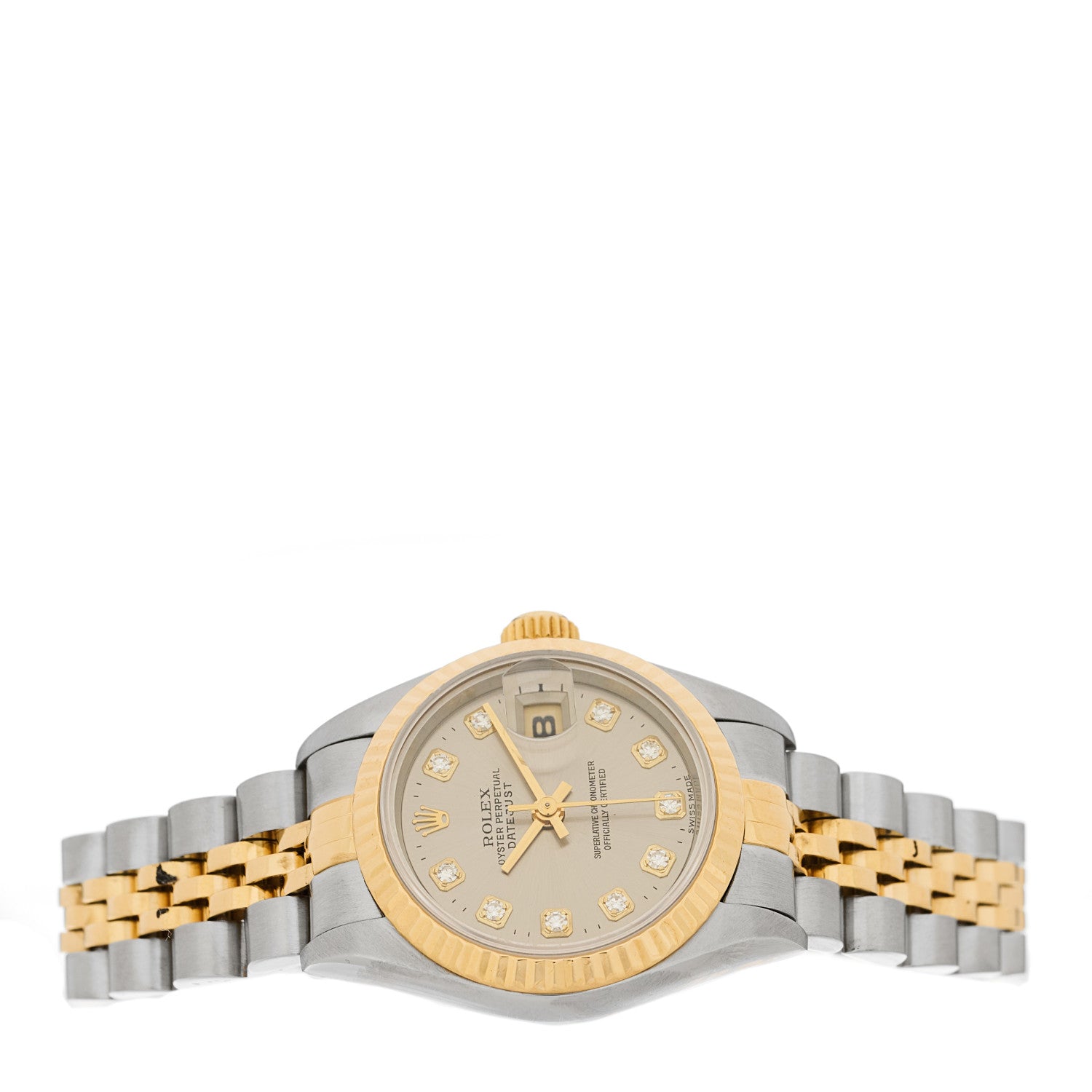Stainless Steel 18K Yellow Gold Diamond 26mm Oyster Perpetual Datejust Watch Silver 69173 - Image 2