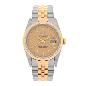 Stainless Steel 18K Yellow Gold 36mm Oyster Perpetual Datejust Watch Champagne Linen 16233