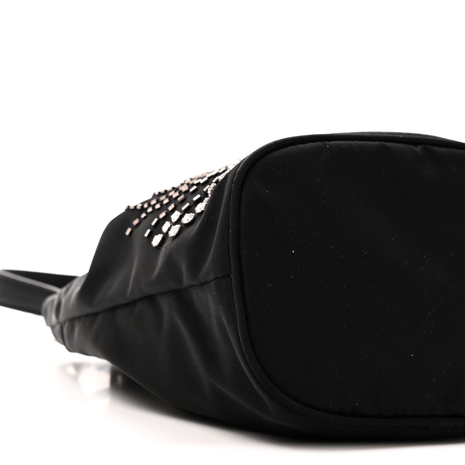 Tessuto Saffiano Ricamo Sequin Crystal Embellished Mini Re-Edition 1978 Bucket Bag Black - Image 8