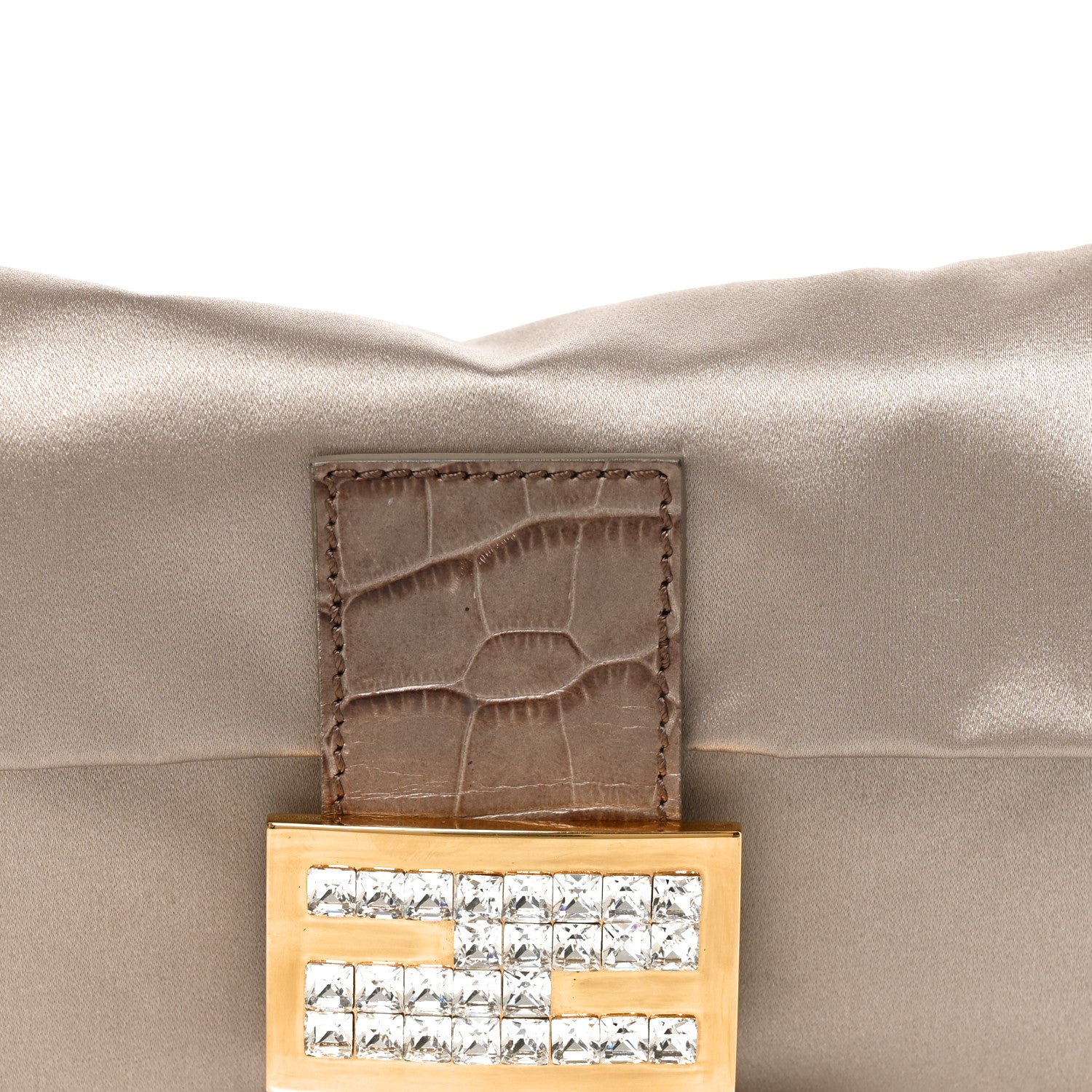 Satin Calfskin Crystal Crocodile Embossed Baguette Grey - Image 8