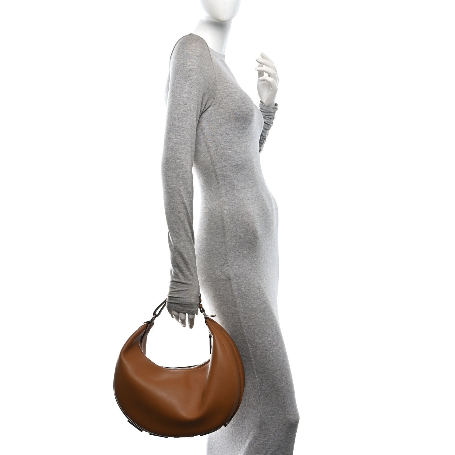 Vitello Grace Matte Medium Fendigraphy Hobo Bag Caramello - Image 2