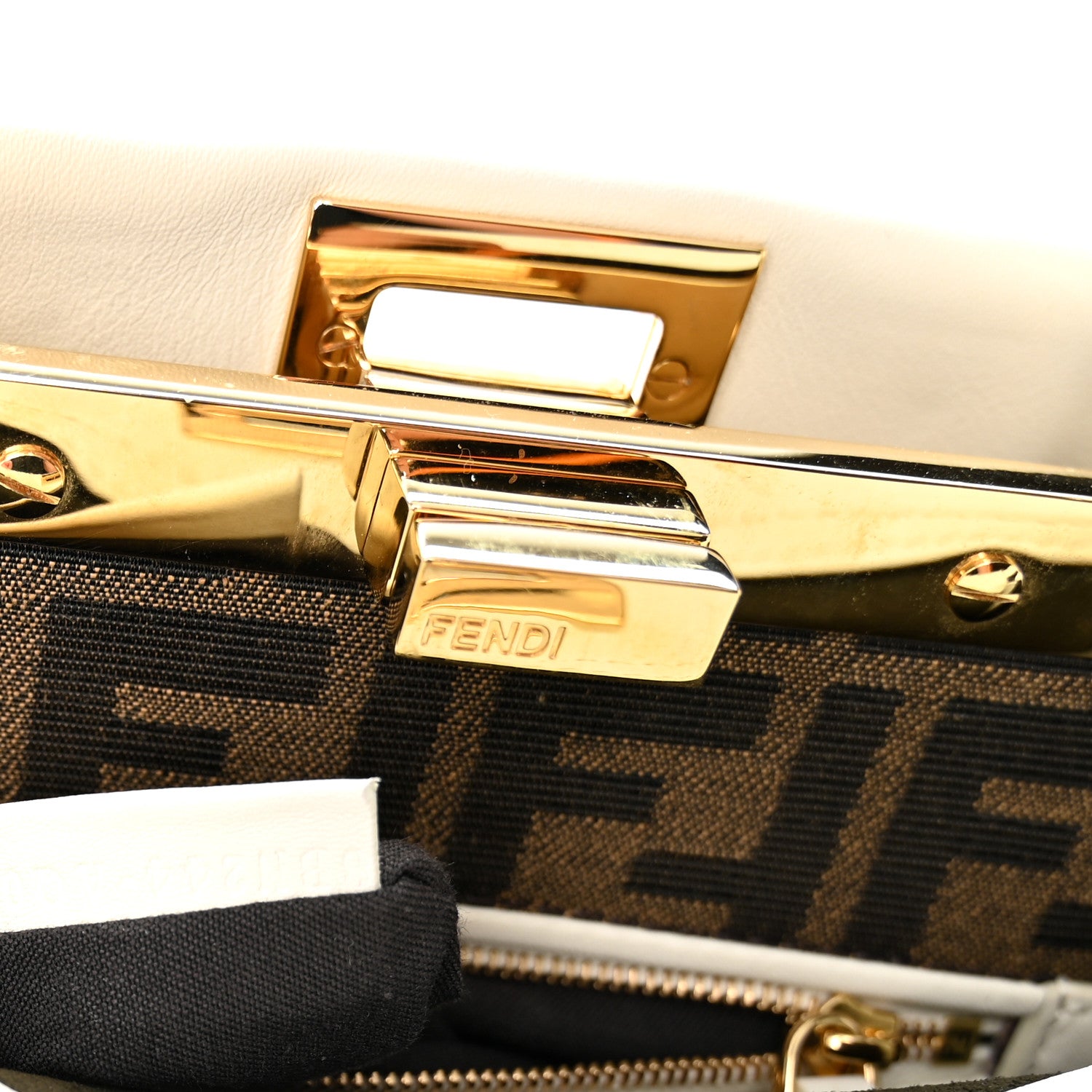 Vitello Seta Canvas FF Mini Peekaboo Iconic Satchel Uovo Sigaro Marrone - Image 8
