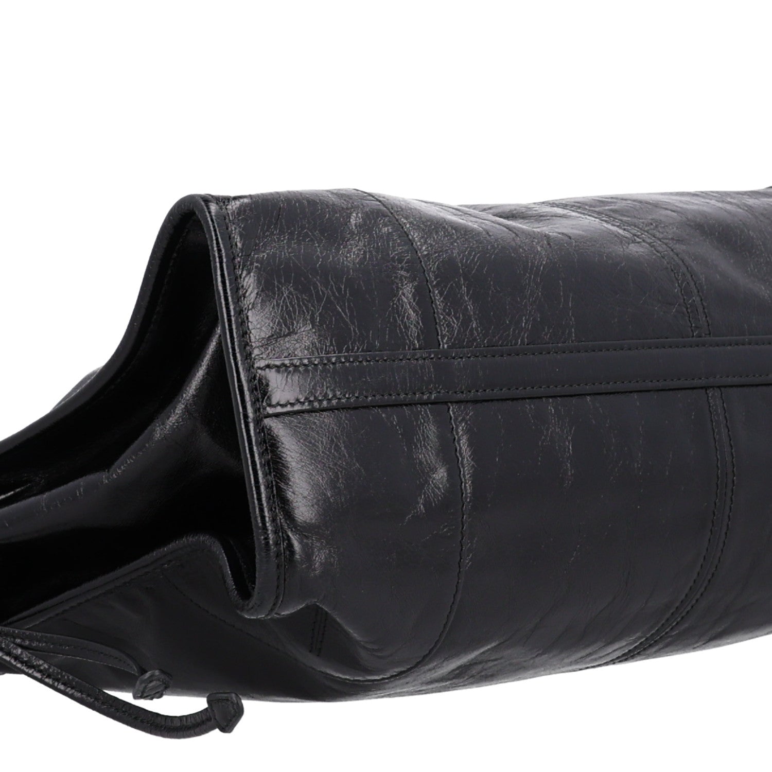 Glossy Calfskin Triangle Large Bonnie Shoulder Bag Black - Image 8