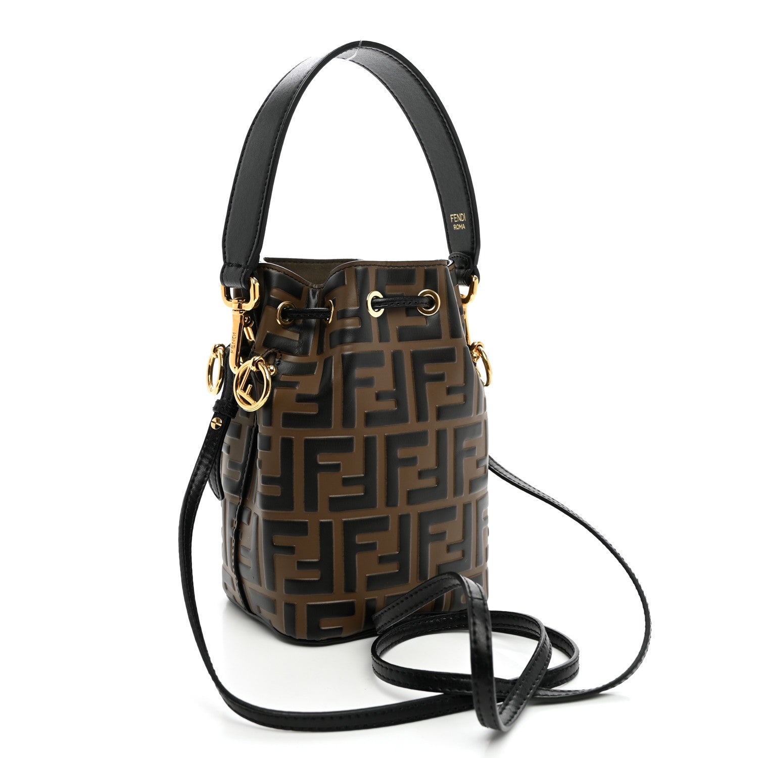 Vitello Liberty F is Fendi Bi-Color FF 1974 Embossed Mini Mon Tresor Bucket Bag Maya Black - Image 3