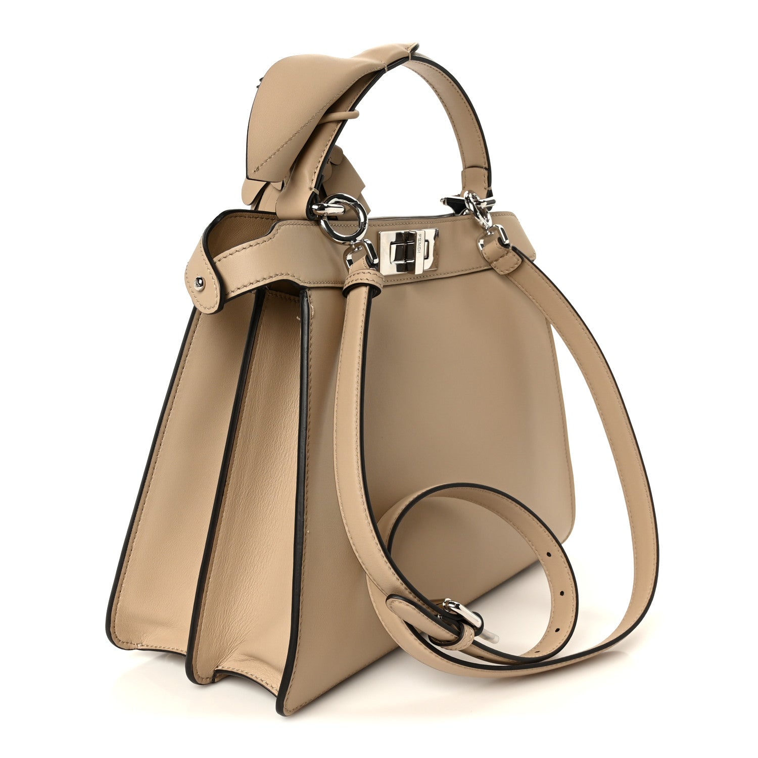 Shiny Calfskin Flower Medium Peekaboo I SEE U Satchel Beige Amido - Image 3